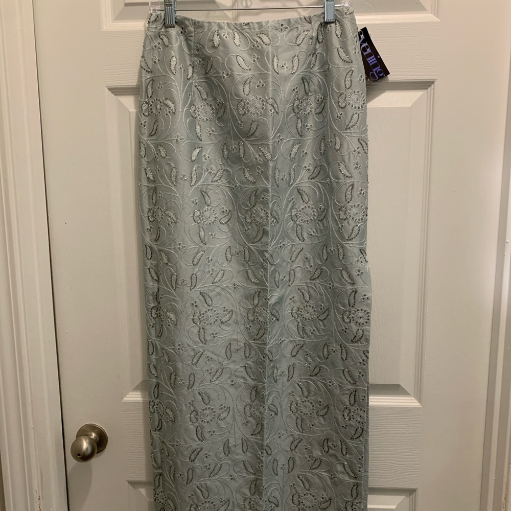 Womens Pale Blue Silk Maxi Embroidered Skirt
